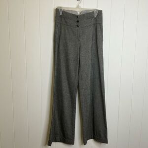 H&M Womens 6 Button Zip Wool Dress Pants Black Marled Cuffed Hem Straight Leg